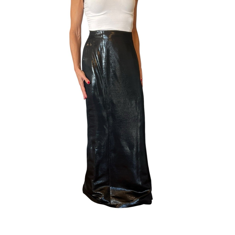 WOMEN'S PAMELLA ROLAND BLACK METALLIC LONG MAXI FORMAL SKIRT 6